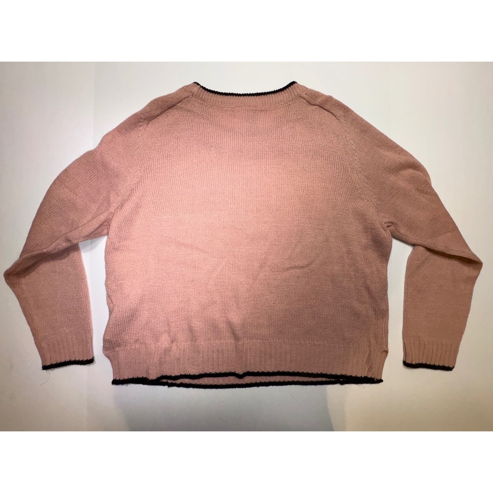 H&M Divided Pink Knit Sweater Black Scalloped Trim Womens Large 0454062 5 - Picture 5 of 5